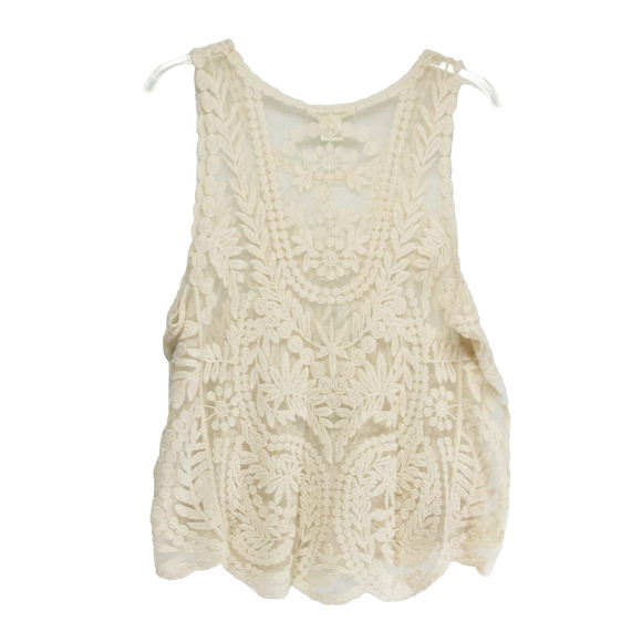 Women's XL Lace Tank SAY WHAT Y2K Boho Ivory Cotton Blend Blouse Beach Cover Up - Picture 2 of 4